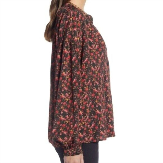 Something Navy - Floral Easy Volume Long Sleeve Blouse