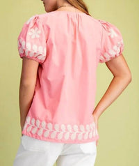 Gigio - Short Puff Sleeve V-neck Top