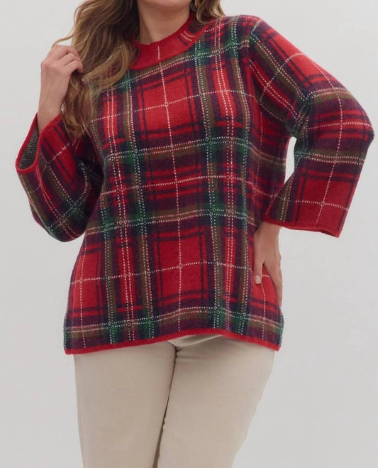 Entro - Plaid Long Sleeve Mock Neck Sweater - Plus