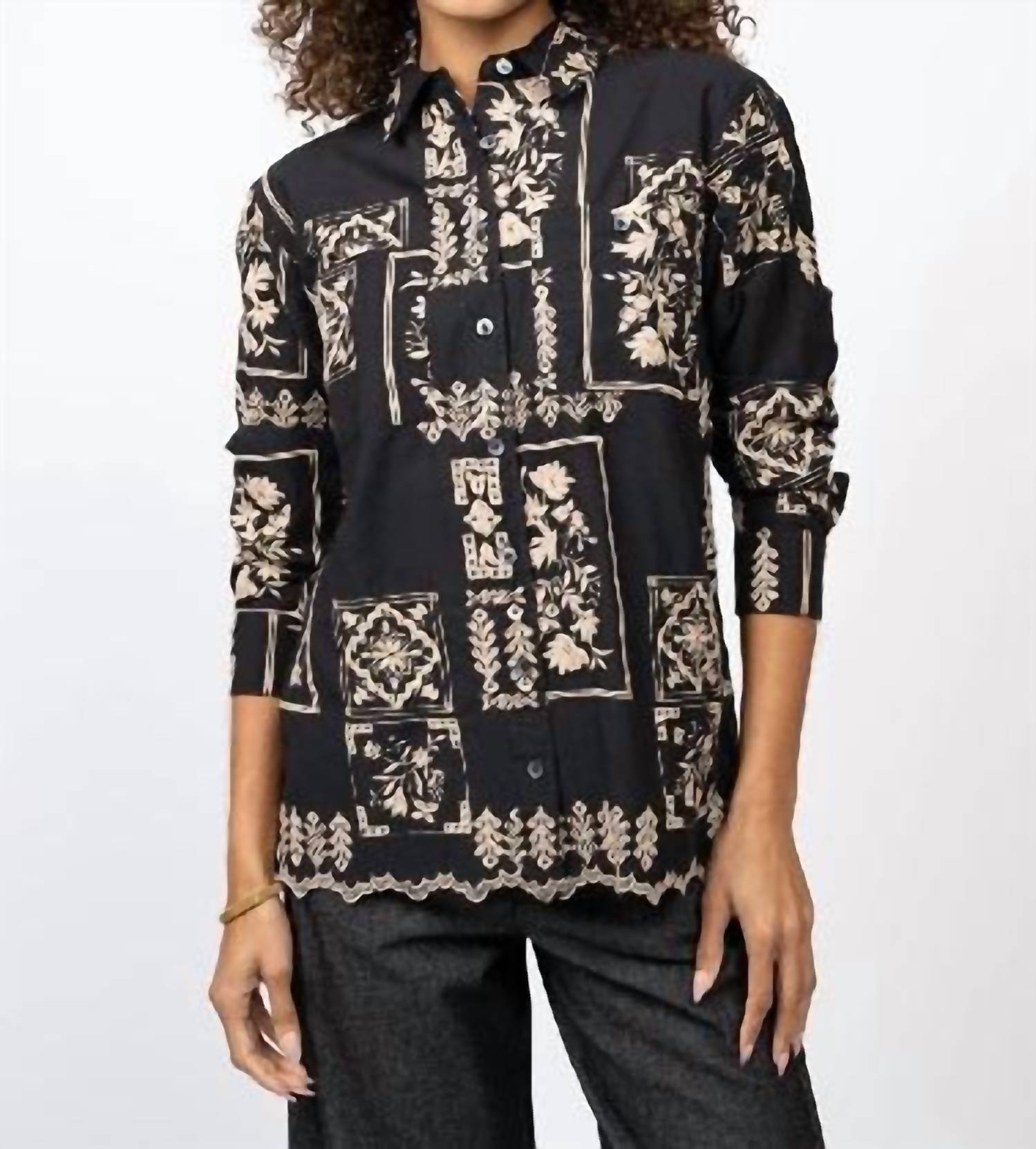 Ivy Jane Scarf Embroidered Shirt in black - women's shirt