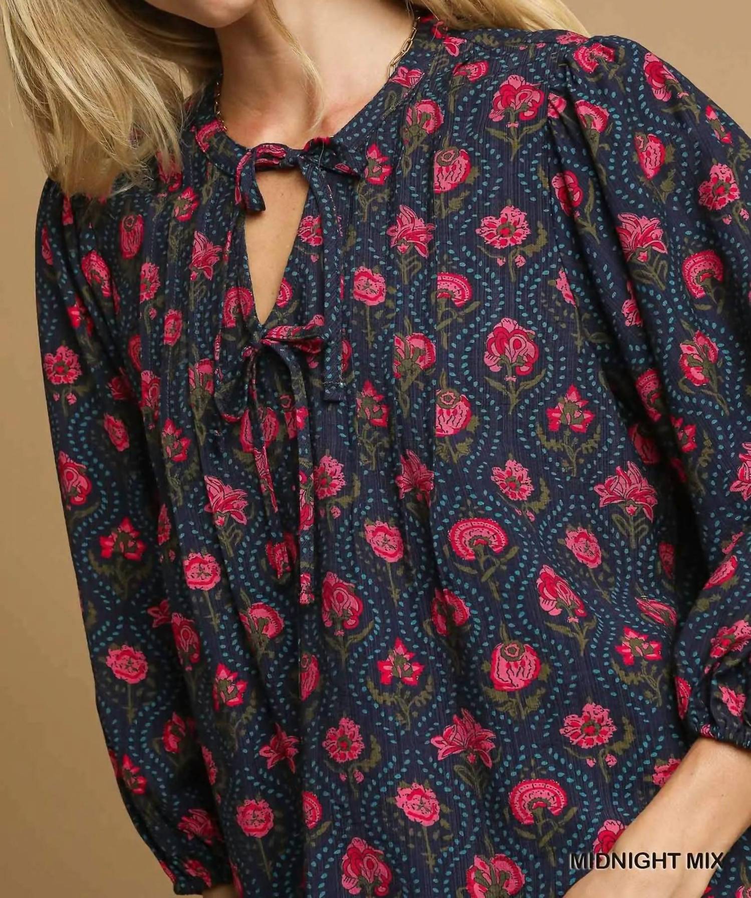 Umgee - Mix Floral Pintuck Top