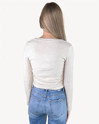 Shewin Inc. - Ribbed V Neck Long Sleeve Top
