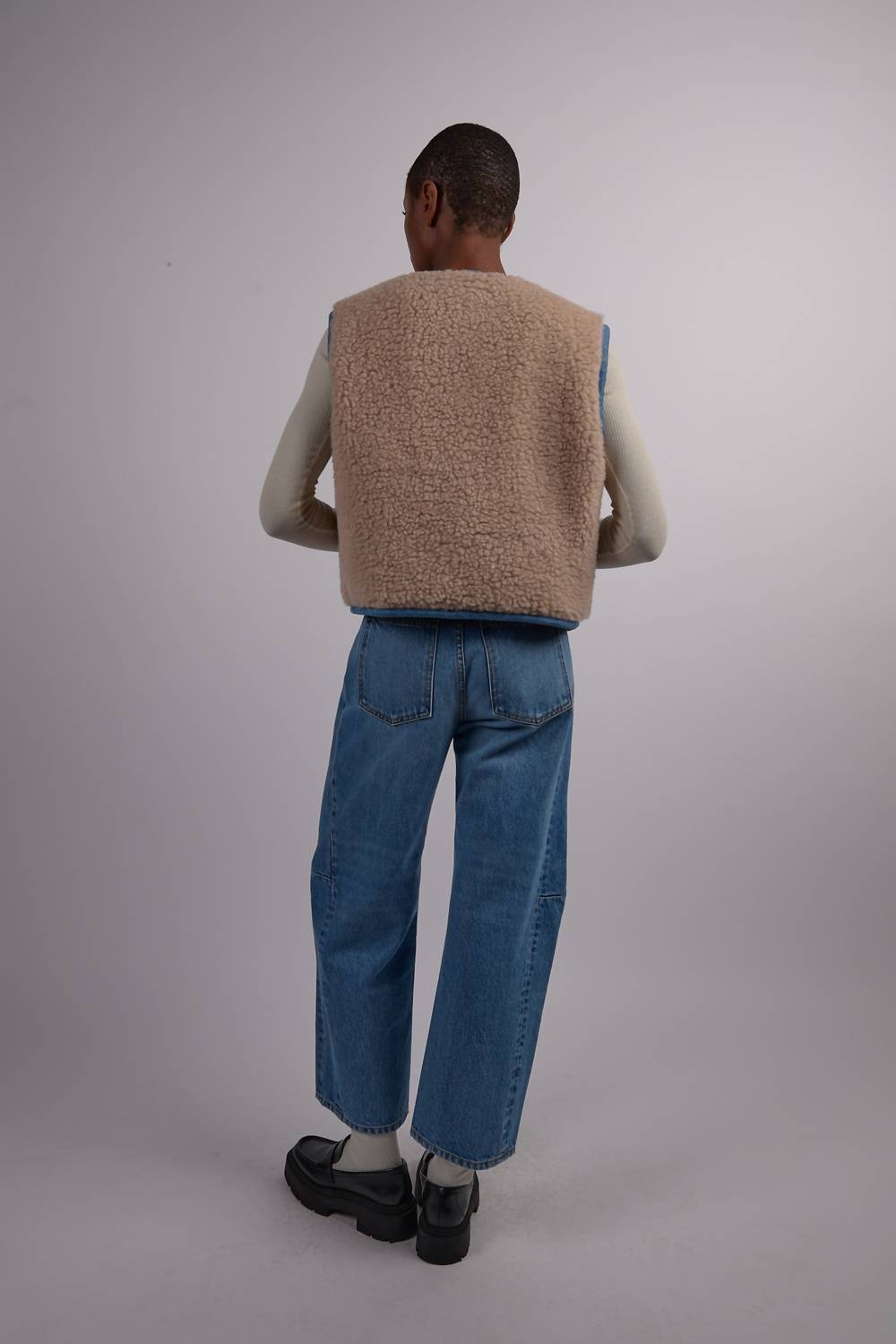 B Sides - Reversible Reworked Vintage Denim And Sherpa Vest