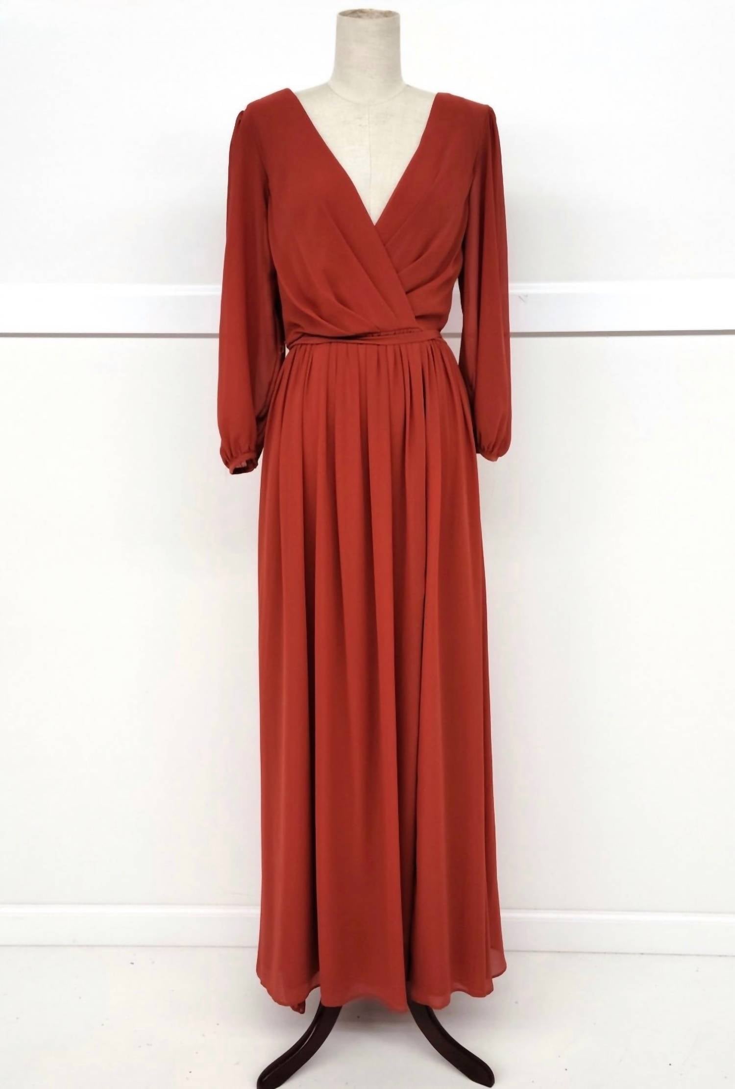 Chicas Fashion Women's Long-sleeve Long Formal Dress in copper - women's dress