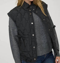 Blu Pepper - Tie Detail Snap Button Down Quilted Puffer Vest