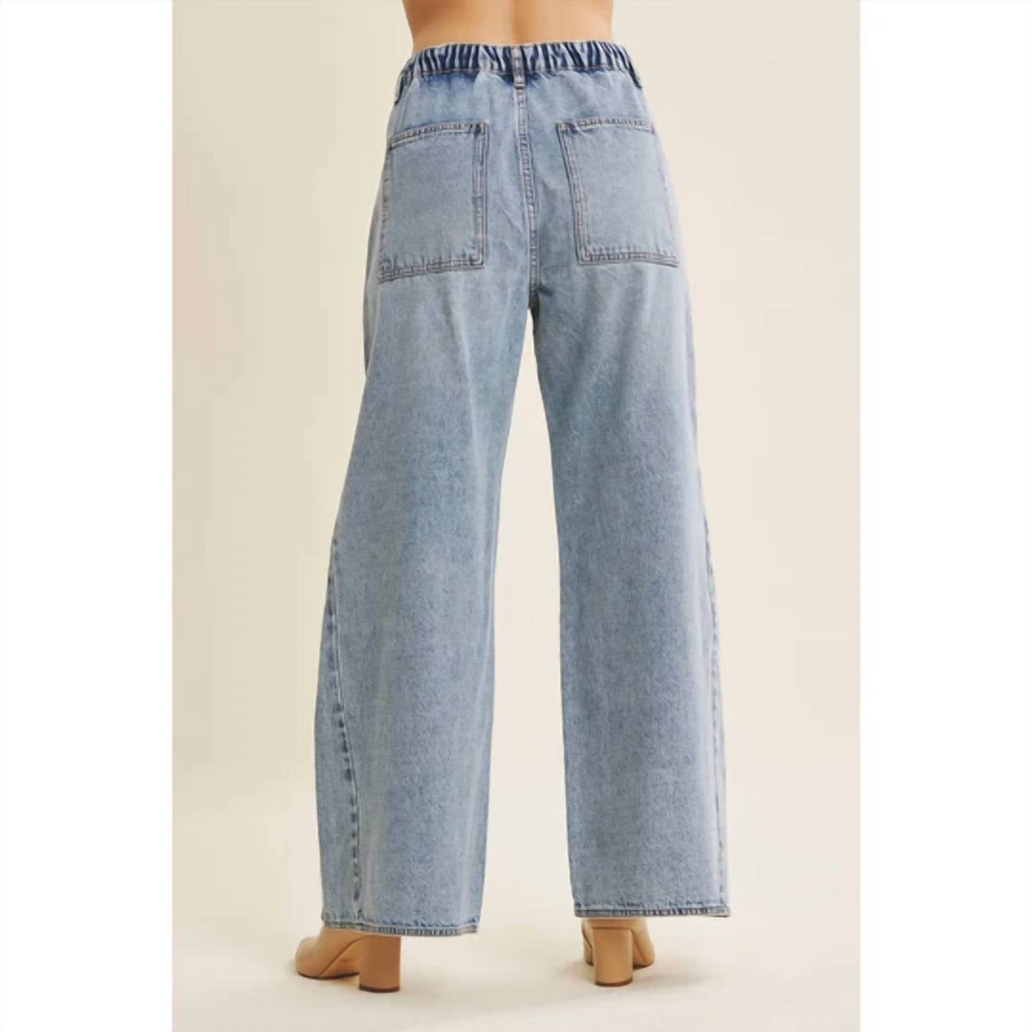 In February - Ease And Grace Washed Oversized Wide Leg Denim Jeans