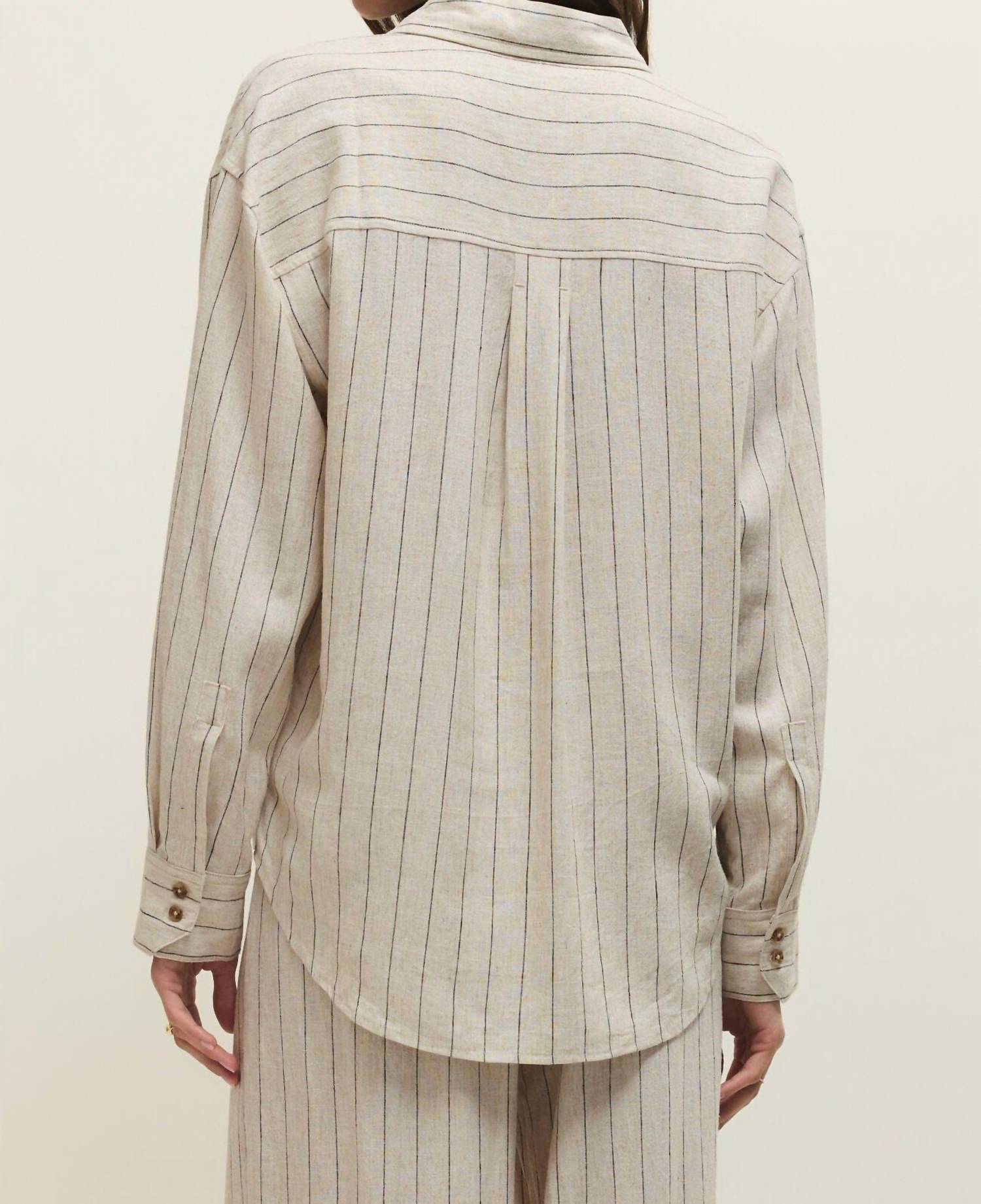 Z Supply Alfie Striped Button Up Top in beige - women's shirt - detail view