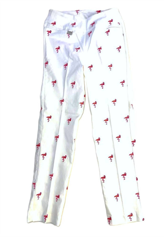 Lulu-B - Pink Flamingo Embroidered Ankle Pant