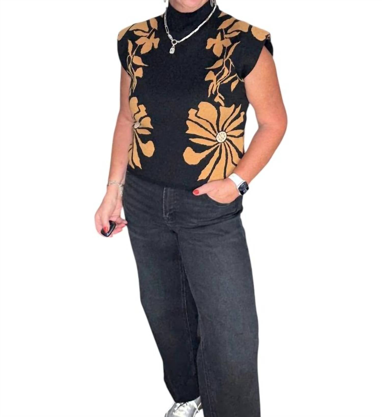 Entro - Floral Knit Pullover Sweater Top