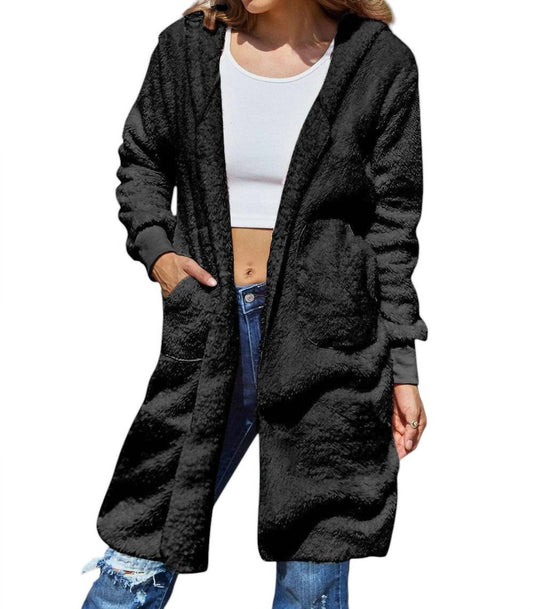 Double Take - Full Size Hooded Teddy Bear Jacket with Thumbholes