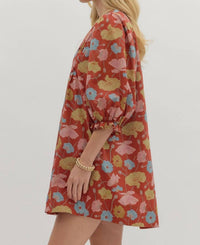 Entro - Botanical Print Puff Sleeve Mini Dress