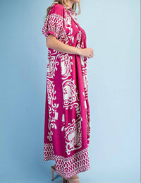 Gigio - Mixed Print Short Puff Sleeve Midi Dress