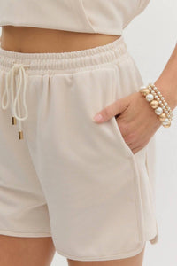 Entro - High Waist Solid Rib Textured Shorts