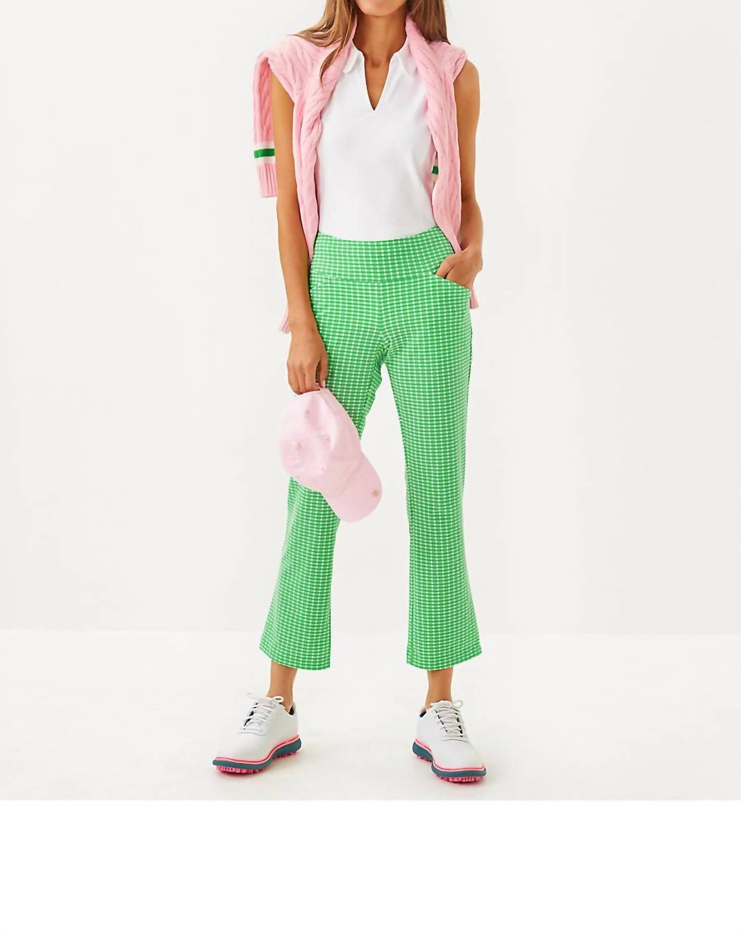 Lilly Pulitzer Upf 50+ Luxletic 28" Corso Kick Flare Pant in fauna green performance gingham - women's jeans - alternate view