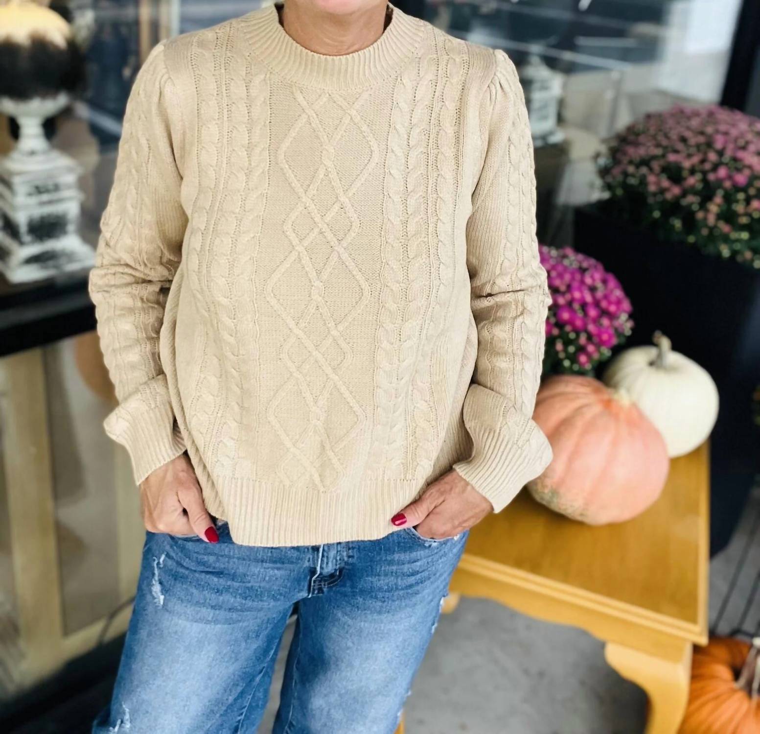 La Miel - Super Soft Ribbed Crew Neck Cable Knit Sweater