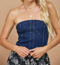 Wisteria Lane - BUSTIER CROPPED DENIM TOP