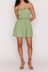 MINKPINK Capri Mini Dress in green striped - women's dress - detail view