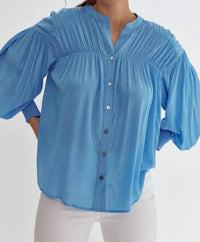 Entro - Sara Pleated Detail Long Sleeve Button Up Blouse