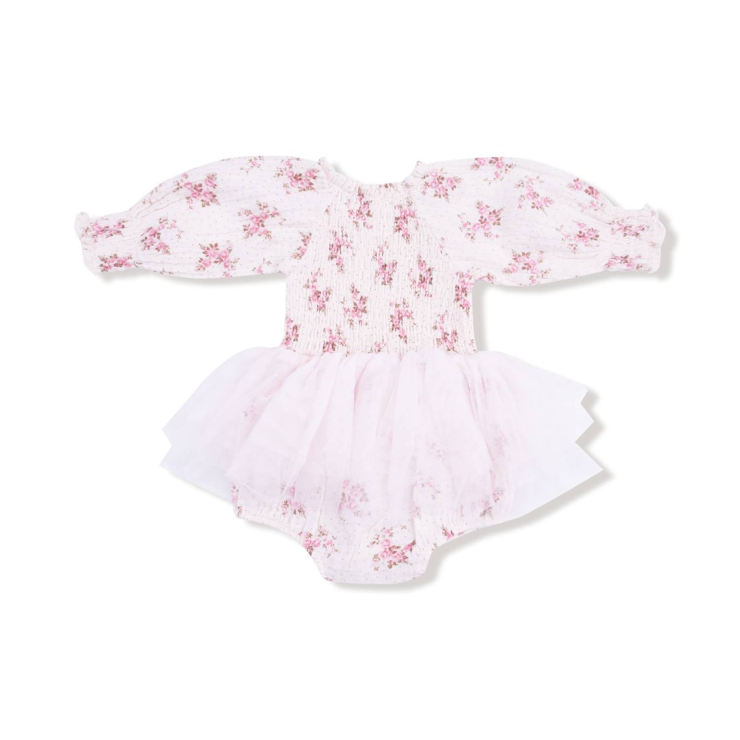 Angel Dear - Girl's Belle Rosette Dot Long Sleeve Smocked Bubble With Tutu