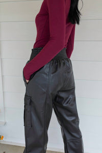 Fate Drawstring Leather Cargo Joggers in black - women's pants - alternate view