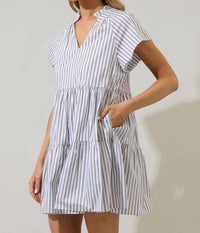 Sugarlips - Parson Stripe Janelly Poplin Tiered Mini Dress