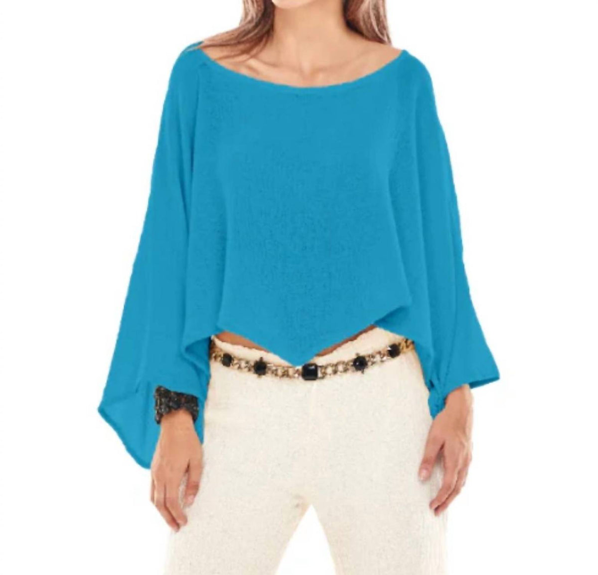 Oh My Gauze! Vanna Boatneck Top in turquoise - women's blouse - detail view