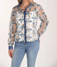 Frank Lyman - 3d Flower Sequin Woven Button Up Top