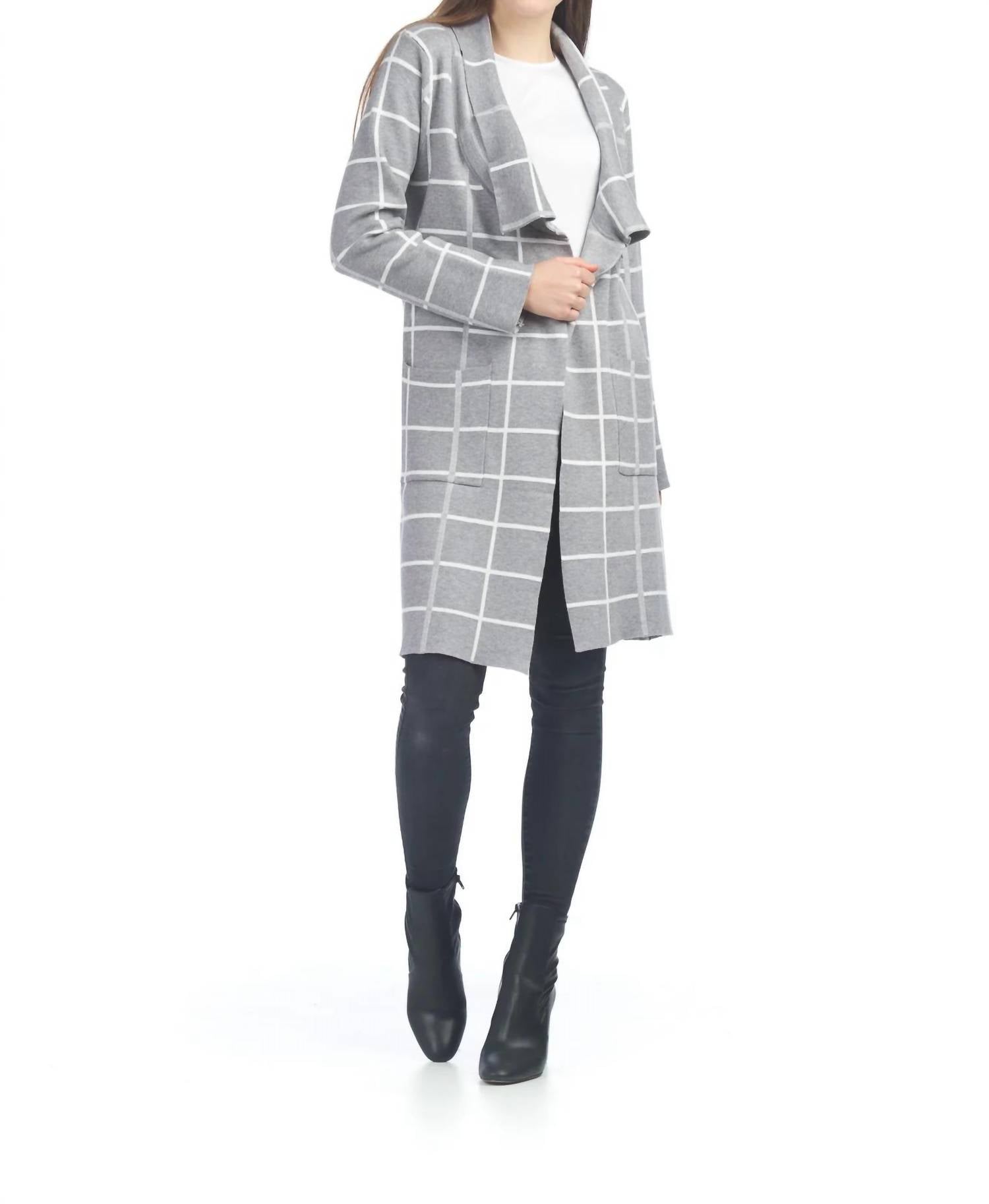 Papillon - Window Pane Drape Long Cardigan With Pockets