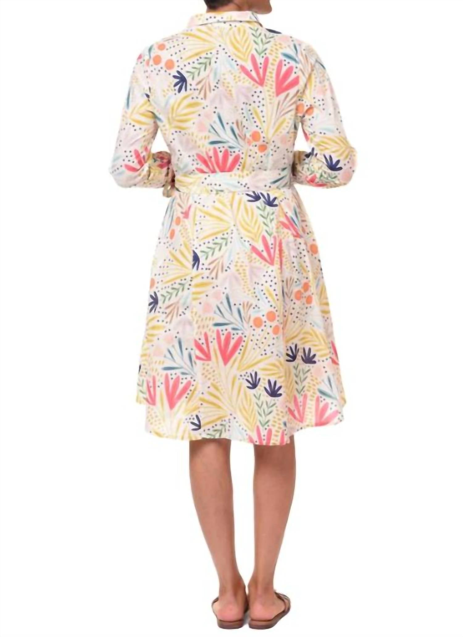 Tulip Clothing - Perrin Whimsy Floral Cotton Shirt Dress