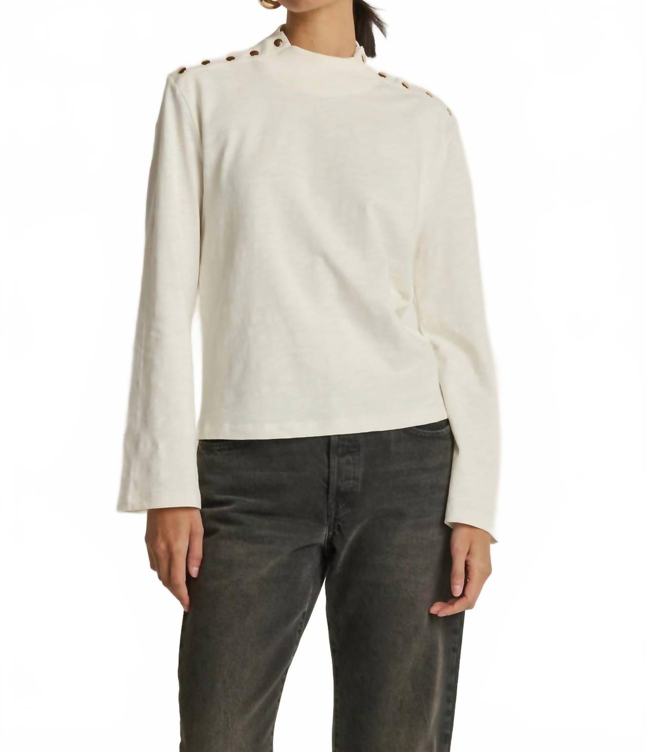 Nation LTD Neda Long Sleeve Top With Button Detail in porcelain - women's blouse