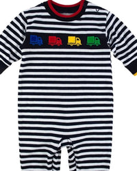 Florence Eiseman Kid's Stripe Knit Dump Trucks Longall in navy white - kids' item - detail view