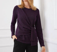 Karen Kane Long Sleeve Metallic Knit Side-tie Top - Petite in eggplant - women's long sleeve top - view 4