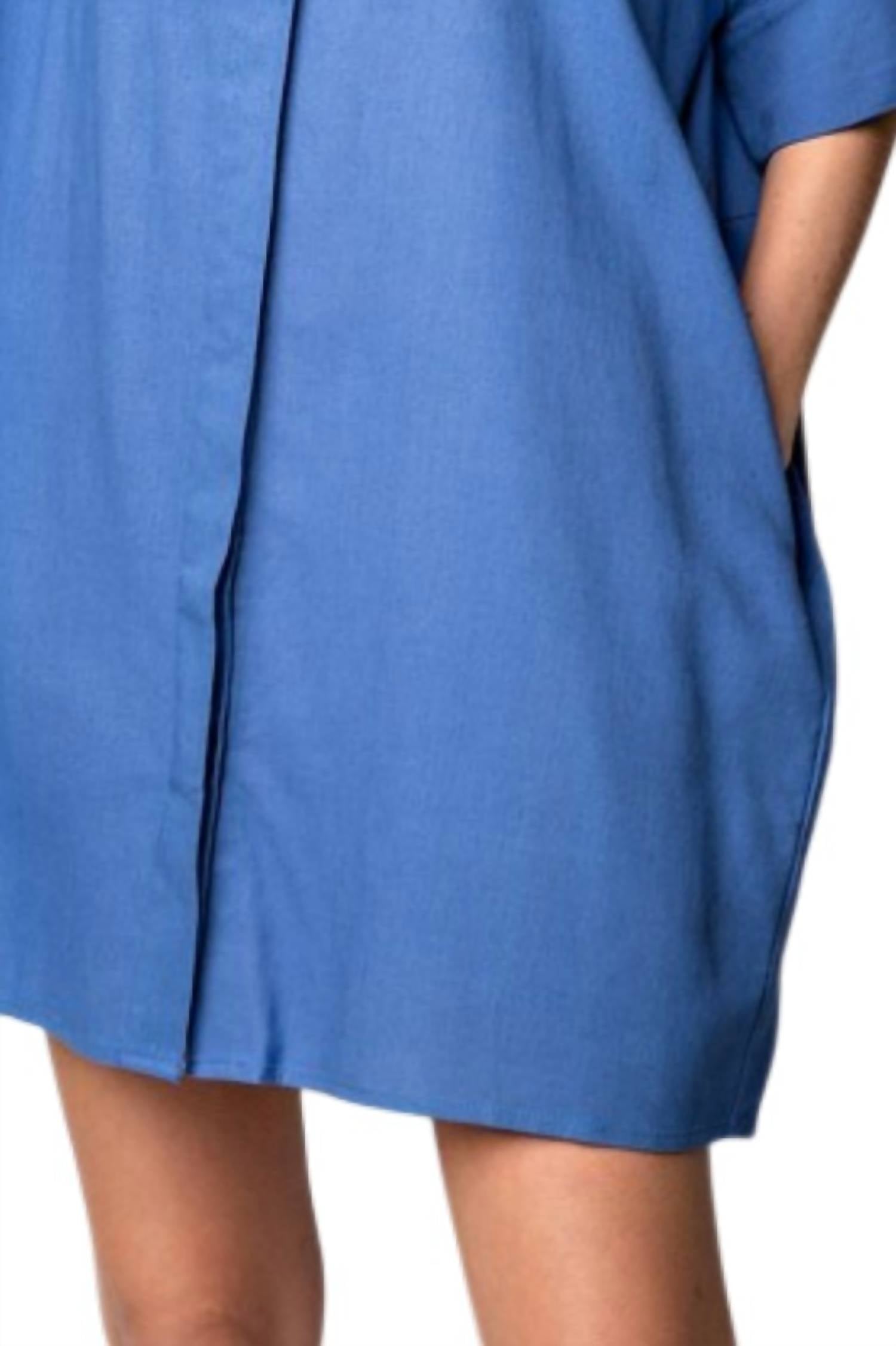 Easel Linen Shirt Tunic Dress - Plus in indigo - women's dress - alternate view