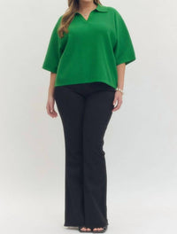 entro Solid V-neck Collared Top in green - women's blouse - view 5