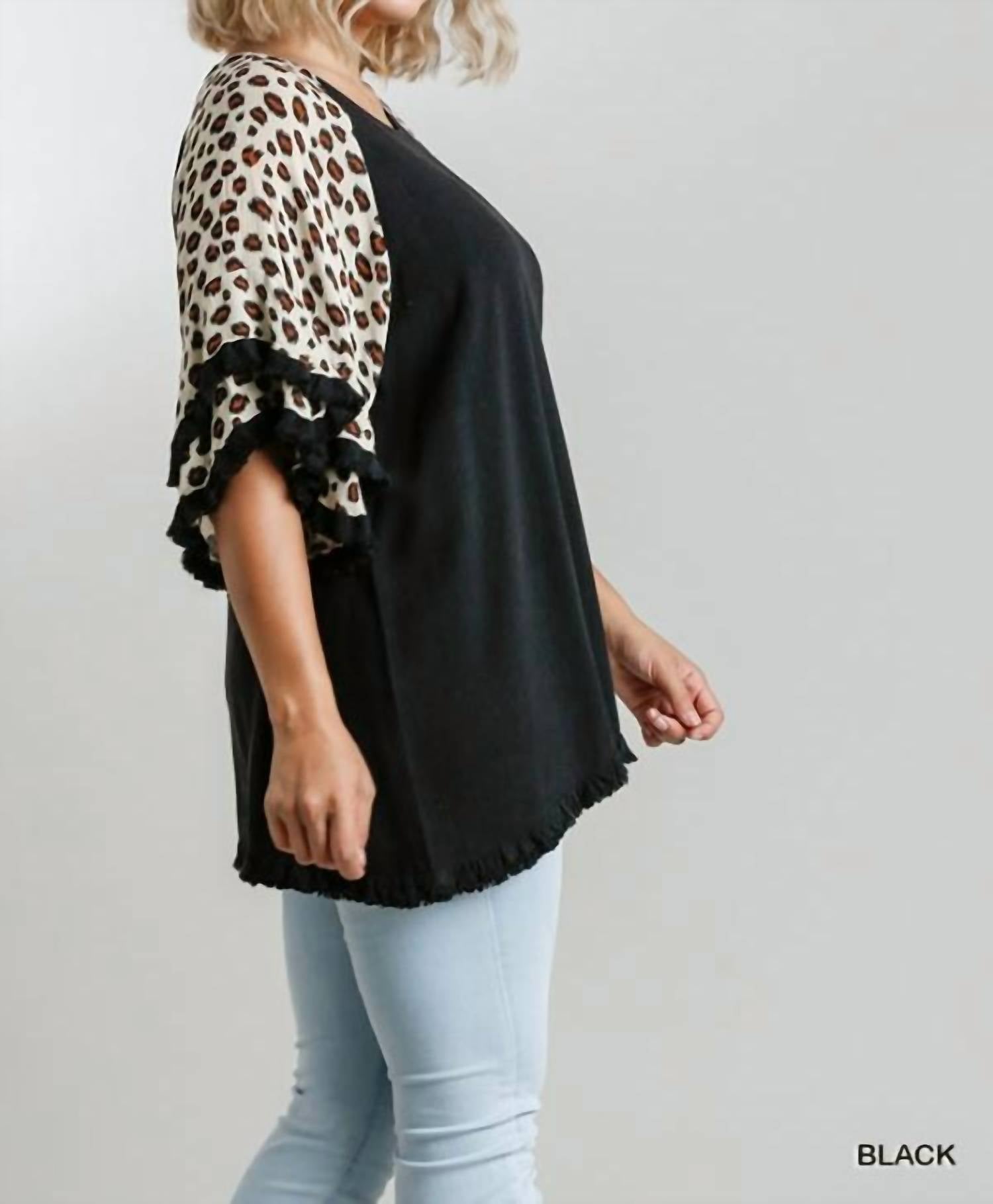 Umgee - Leopard Bell Sleeve Layered Top