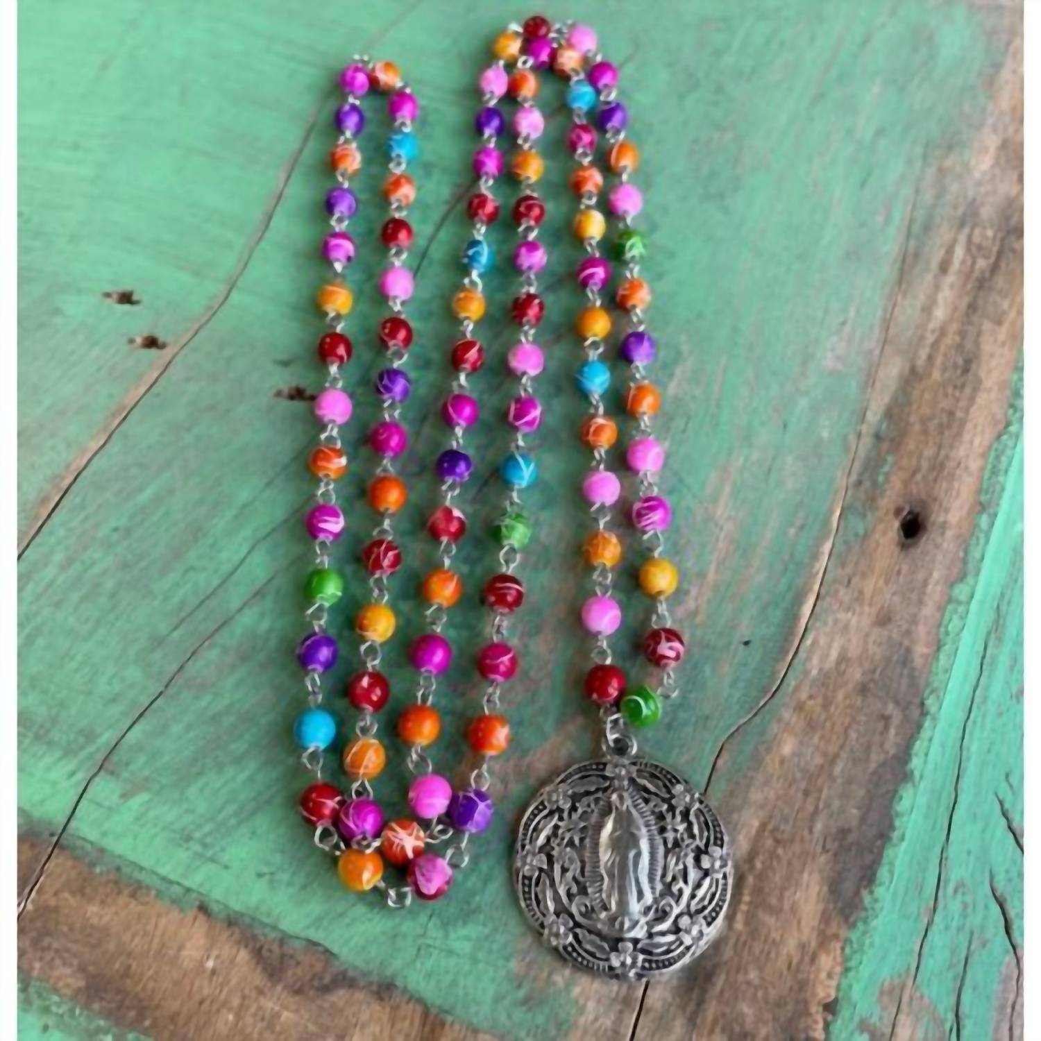 Love And Honor Jesus - Women's Fiesta Our Lady Of Guadalupe Beaded Necklace