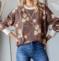 7Th Ray - Cozy Floral Drop Shoulder Top