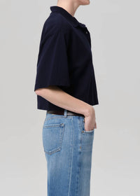 Citizens of Humanity Lowen Polo Shirt in true navy - women's t-shirt - detail view