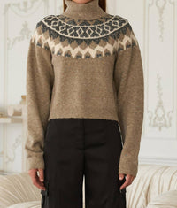 SKIES ARE BLUE Eve Turtleneck Sweater in brown multi color - women's sweater