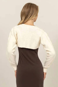 HYFVE Cable Knit Tie Front Shrug in cream - women's sweater - alternate view