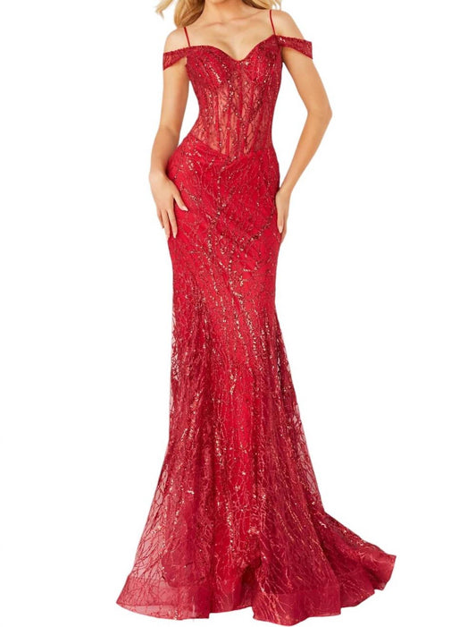 Jovani - OFF SHOULDER GLITTER MERMAID LONG GOWN