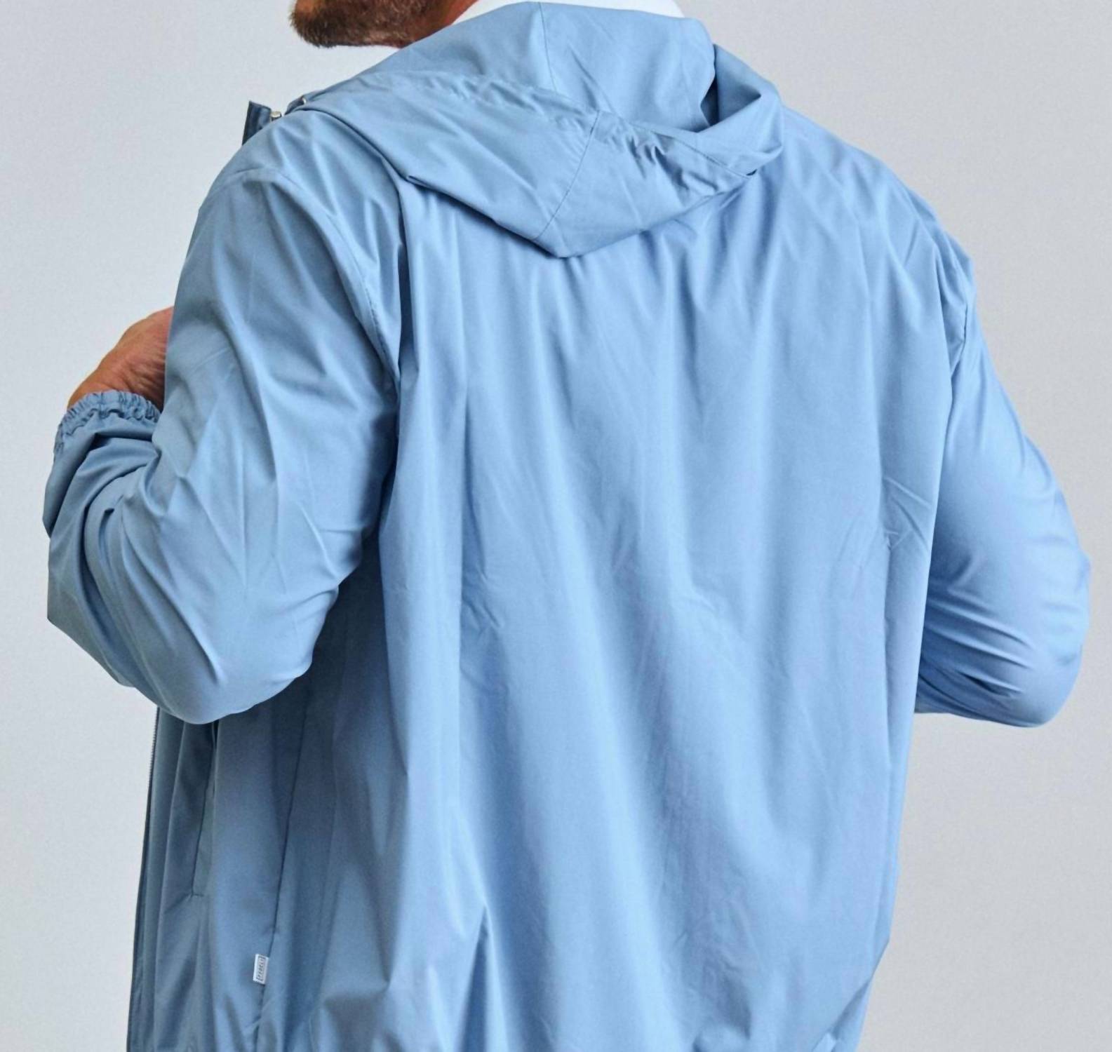 Fedeli Airstop Hoodied Bomber Windbreaker in light steel blue - men's jacket - alternate view