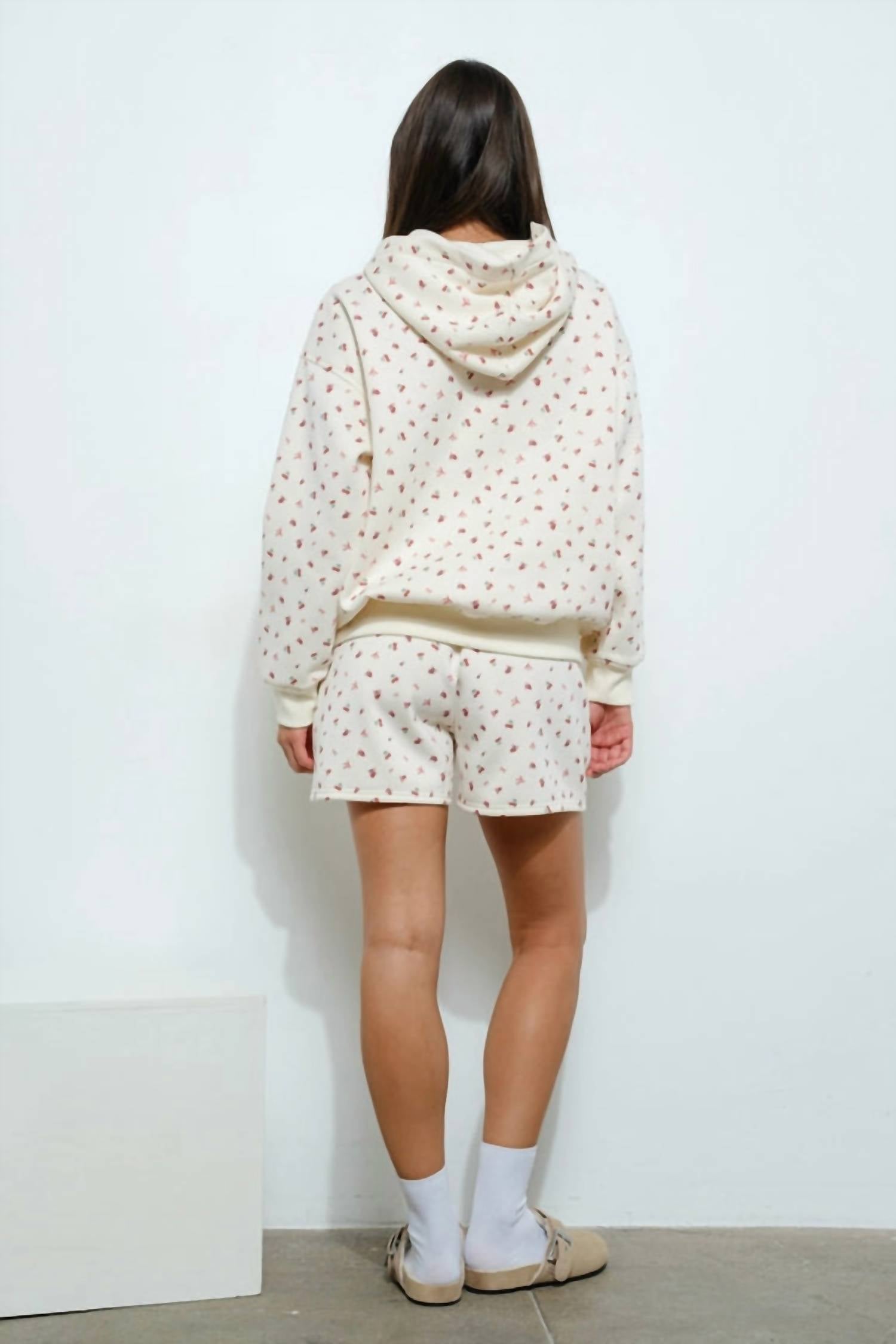 Pretty Garbage Cherry Bow Print Sweat Shorts in ivory - women's shorts - view 4