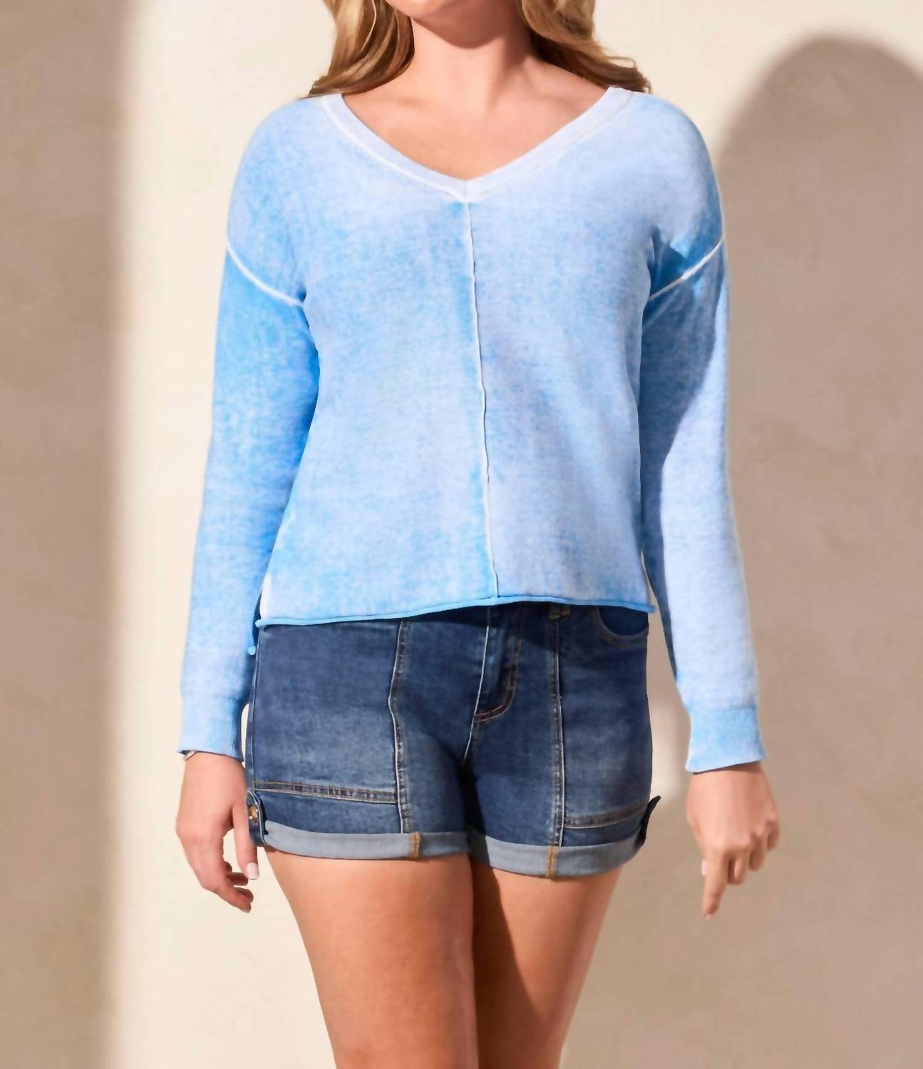 Tribal - Lightweight Cotton V-neck Sweater
