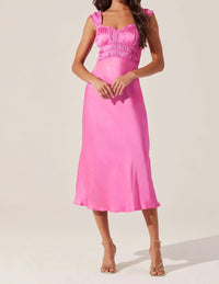 Astr - Enola Satin Smocked Midi Dress