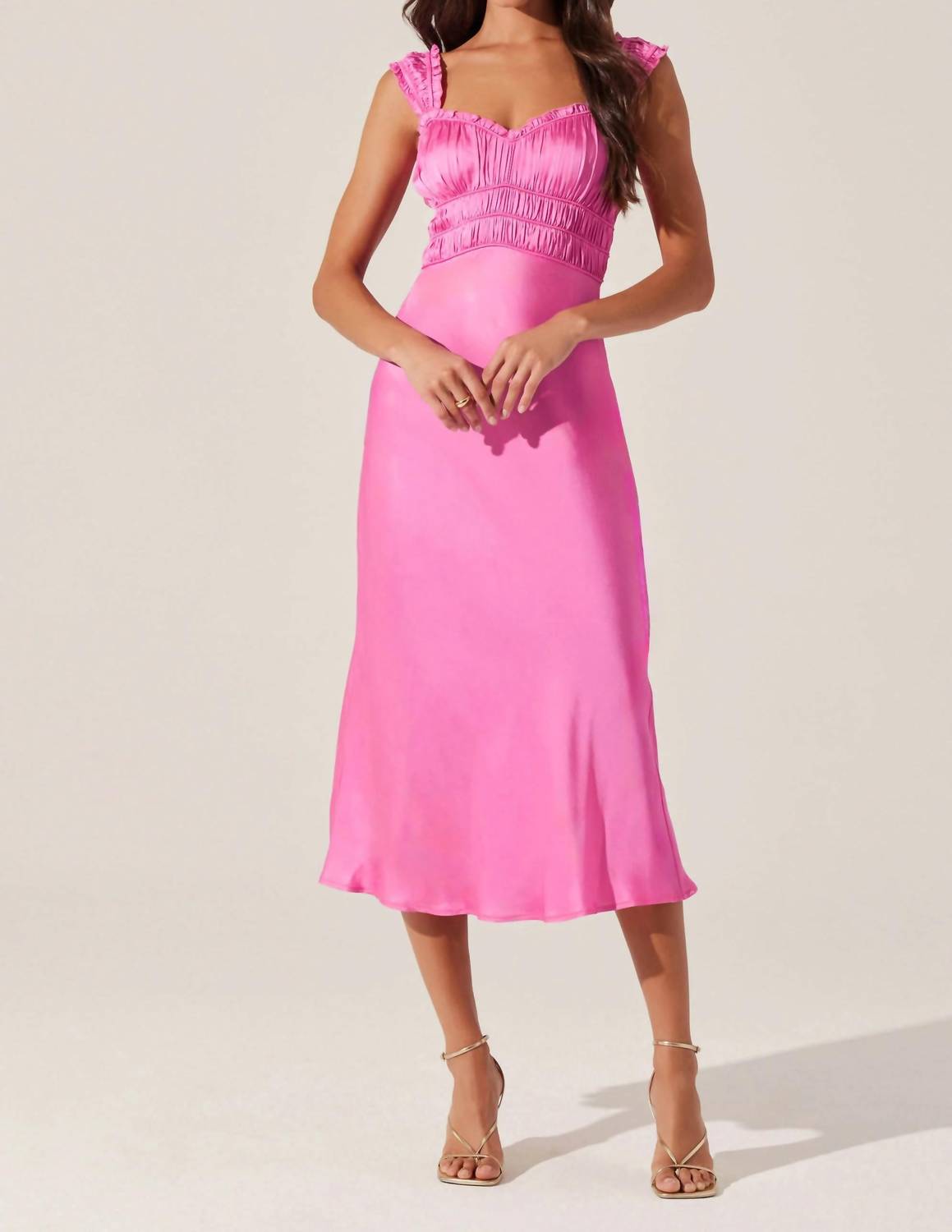 Astr - Enola Satin Smocked Midi Dress