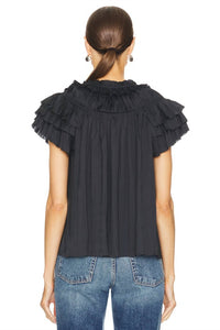 Ulla Johnson Elvie Short Sleeve Blouse in black - women's blouse - alternate view