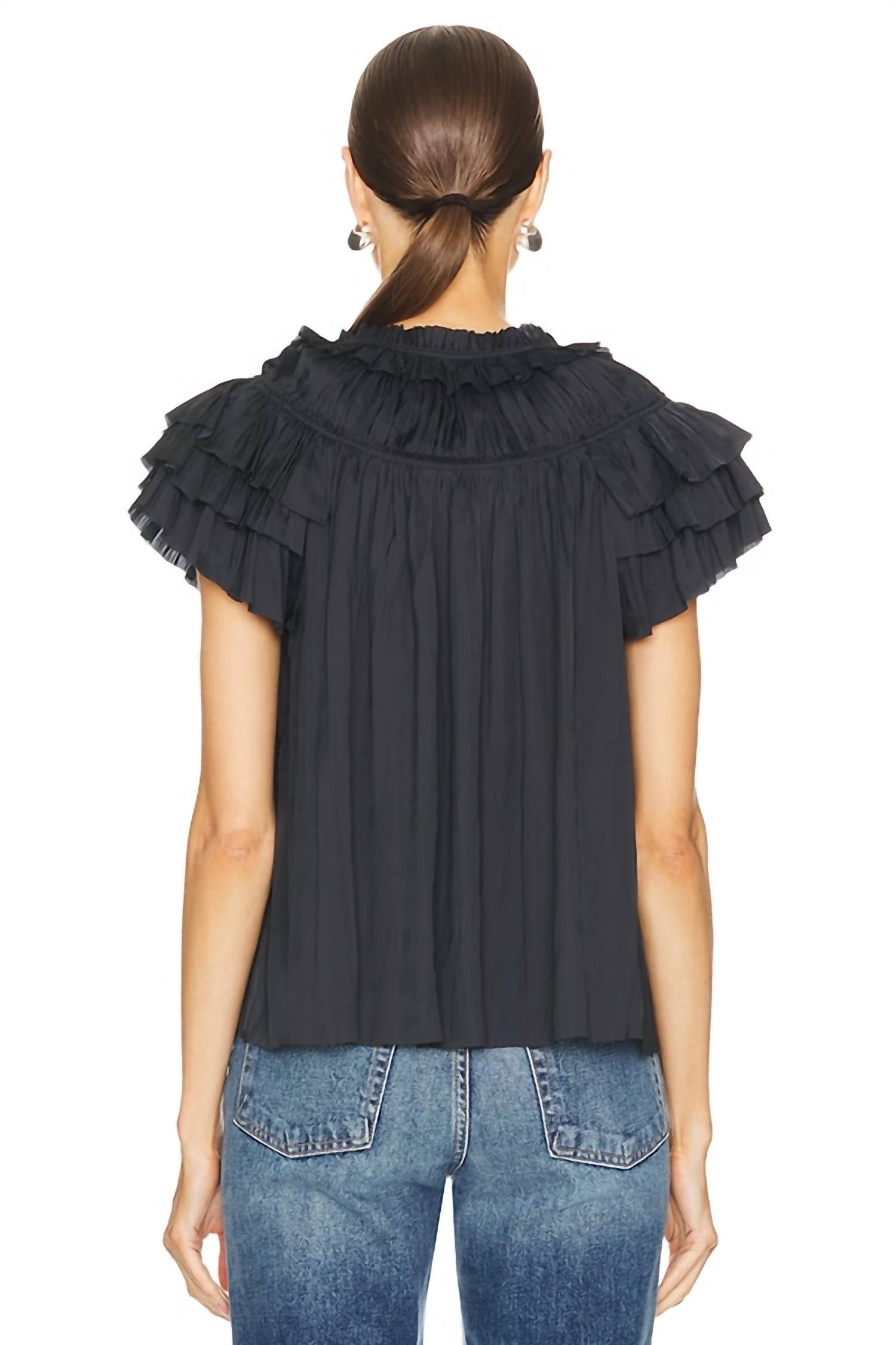 Ulla Johnson Elvie Short Sleeve Blouse in black - women's blouse - alternate view