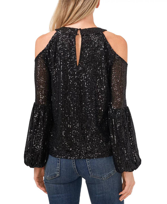 Cece - Women's Sequined Cold Shoulder Blouse