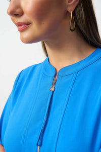 Joseph Ribkoff Mandarin Collar Straight Dress in french blue - women's dress - view 4